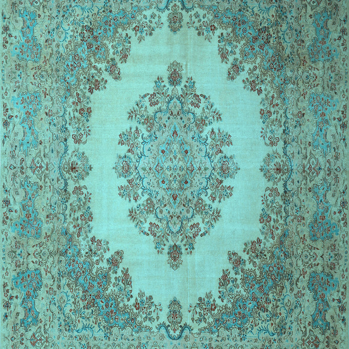 Machine Washable Medallion Light Blue Traditional Rug, wshtr1782lblu