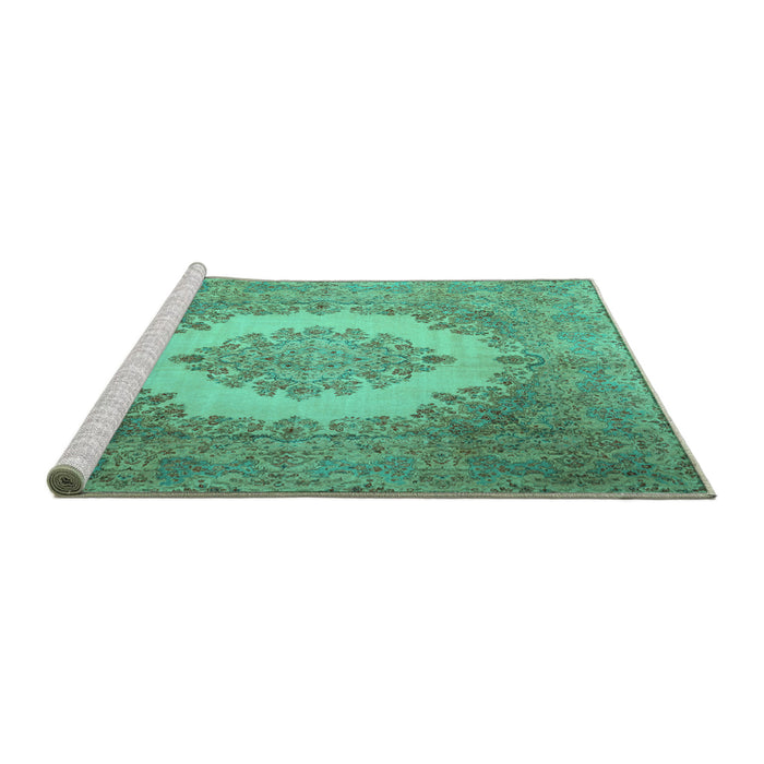 Sideview of Machine Washable Medallion Turquoise Traditional Area Rugs, wshtr1782turq