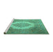 Sideview of Machine Washable Medallion Turquoise Traditional Area Rugs, wshtr1782turq