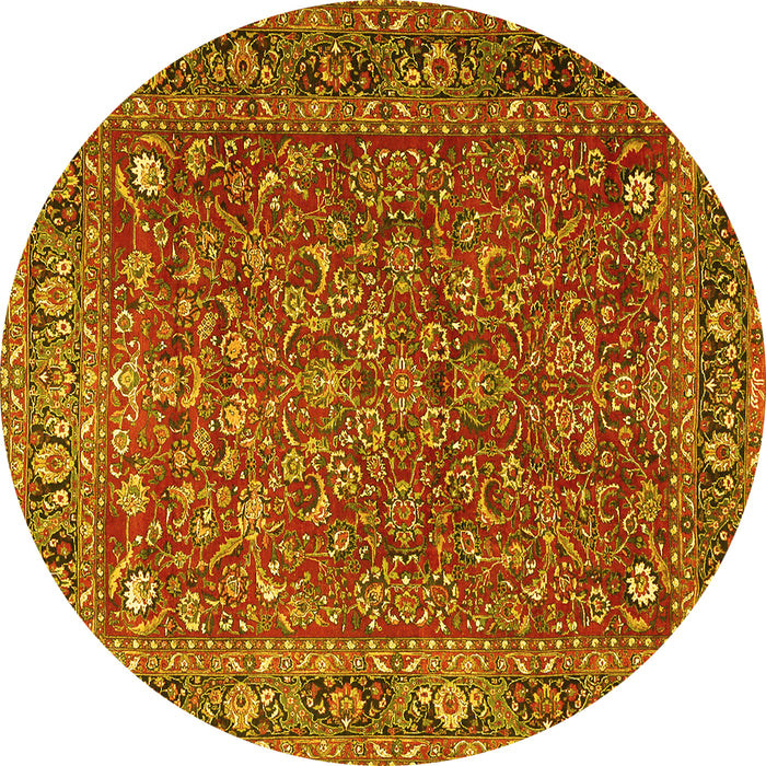 Round Machine Washable Persian Yellow Traditional Rug, wshtr1783yw