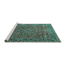 Sideview of Machine Washable Persian Turquoise Traditional Area Rugs, wshtr1783turq