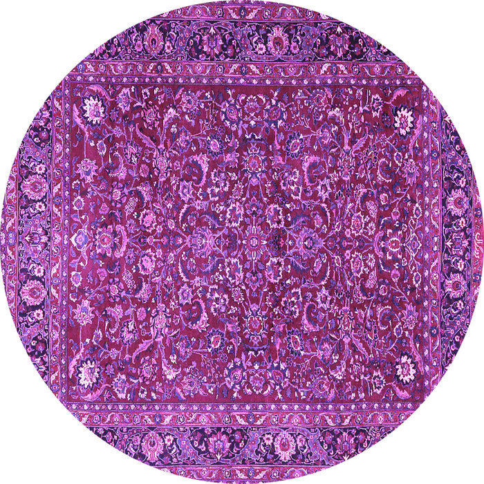Round Machine Washable Persian Purple Traditional Area Rugs, wshtr1783pur