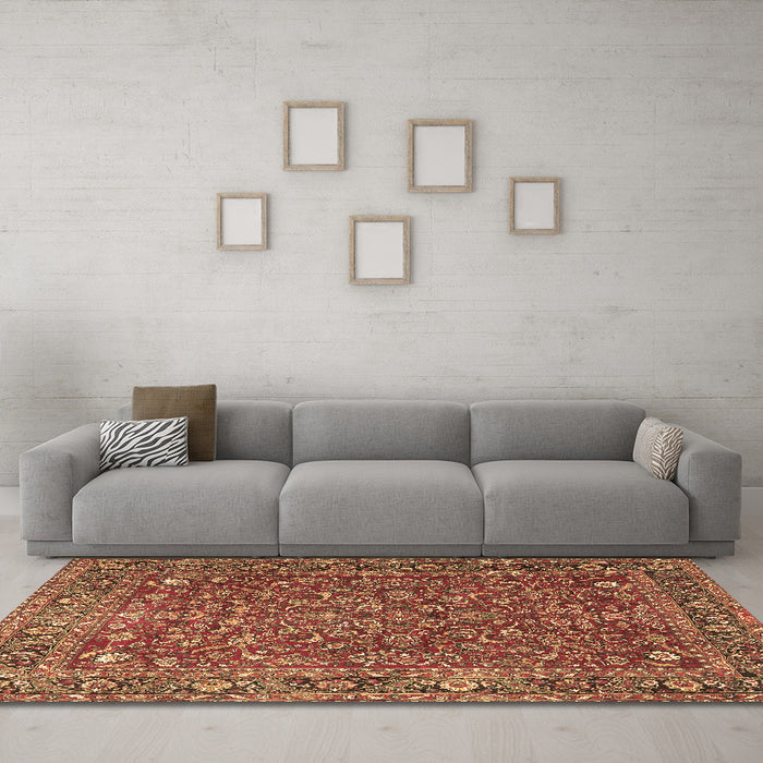 Machine Washable Persian Brown Traditional Rug in a Living Room,, wshtr1783brn