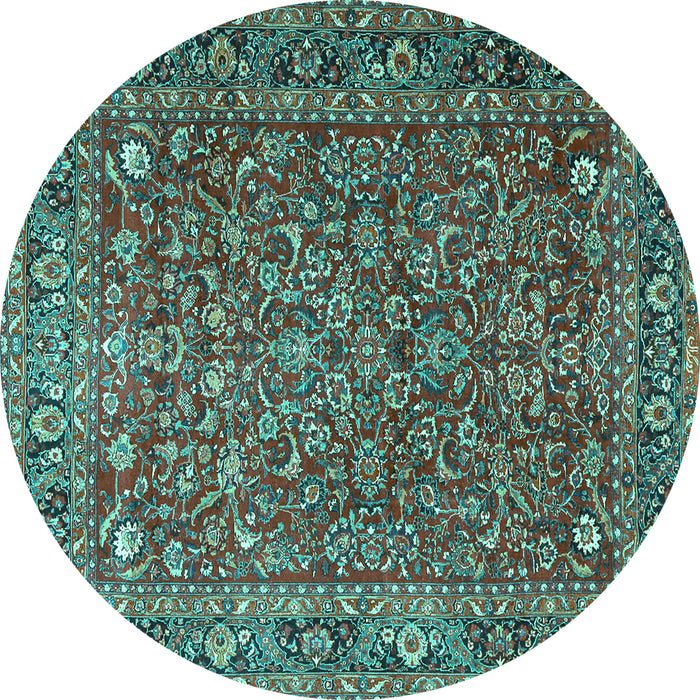 Round Machine Washable Persian Turquoise Traditional Area Rugs, wshtr1783turq