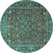 Round Machine Washable Persian Turquoise Traditional Area Rugs, wshtr1783turq