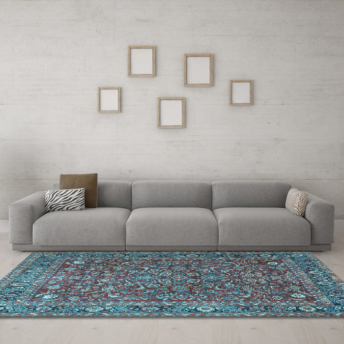 Machine Washable Persian Light Blue Traditional Rug in a Living Room, wshtr1783lblu