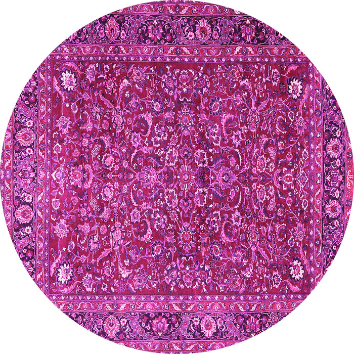 Round Machine Washable Persian Pink Traditional Rug, wshtr1783pnk
