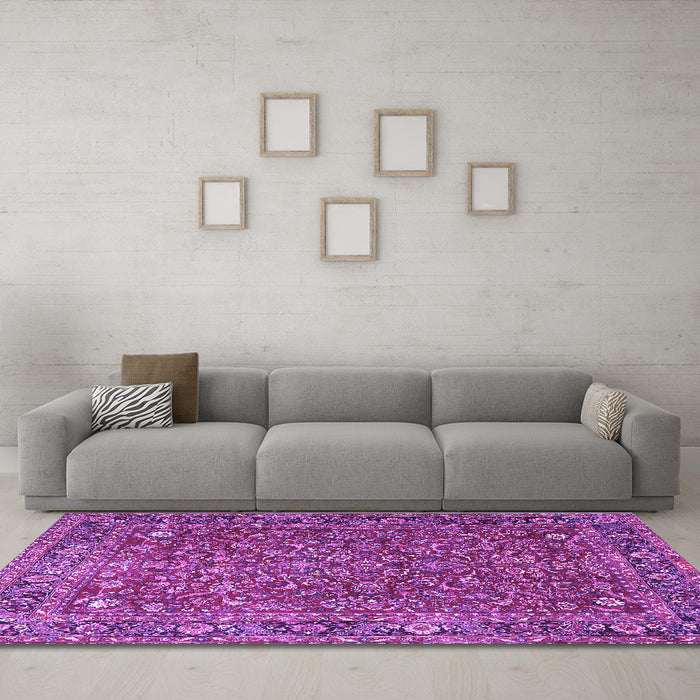 Machine Washable Persian Purple Traditional Area Rugs in a Living Room, wshtr1783pur