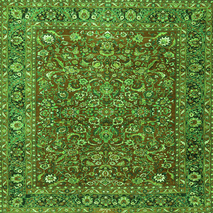 Round Machine Washable Persian Green Traditional Area Rugs, wshtr1783grn