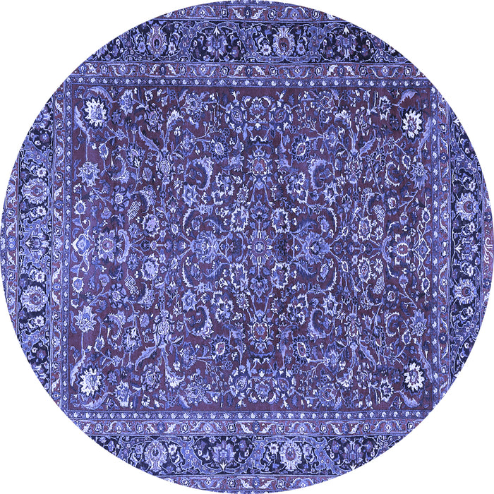 Round Machine Washable Persian Blue Traditional Rug, wshtr1783blu