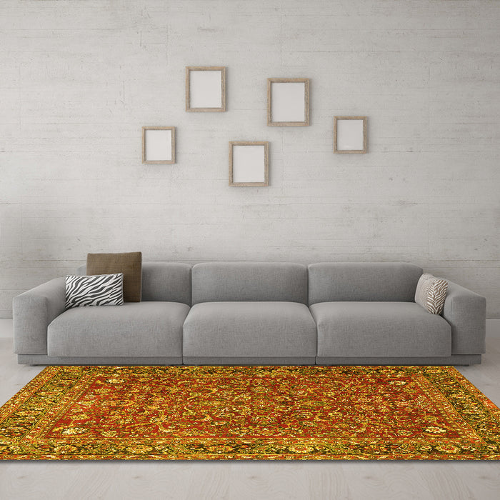 Machine Washable Persian Yellow Traditional Rug in a Living Room, wshtr1783yw