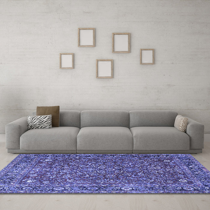 Machine Washable Persian Blue Traditional Rug in a Living Room, wshtr1783blu