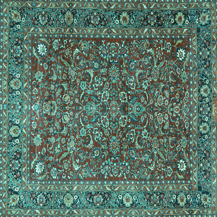 Square Machine Washable Persian Turquoise Traditional Area Rugs, wshtr1783turq