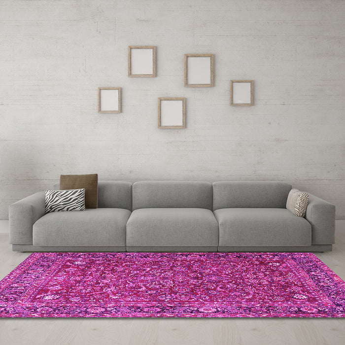 Machine Washable Persian Pink Traditional Rug in a Living Room, wshtr1783pnk