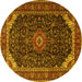 Round Machine Washable Medallion Yellow Traditional Rug, wshtr1784yw