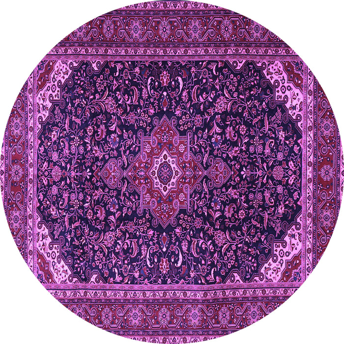 Round Machine Washable Medallion Purple Traditional Area Rugs, wshtr1784pur