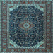 Square Machine Washable Medallion Light Blue Traditional Rug, wshtr1784lblu