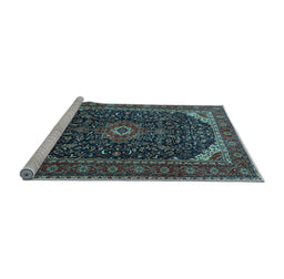 Sideview of Machine Washable Medallion Light Blue Traditional Rug, wshtr1784lblu