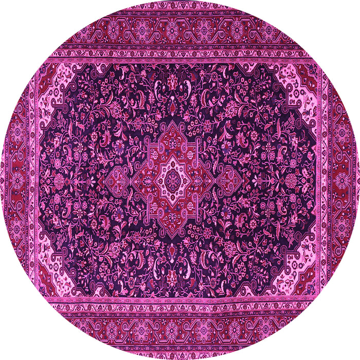 Round Machine Washable Medallion Pink Traditional Rug, wshtr1784pnk