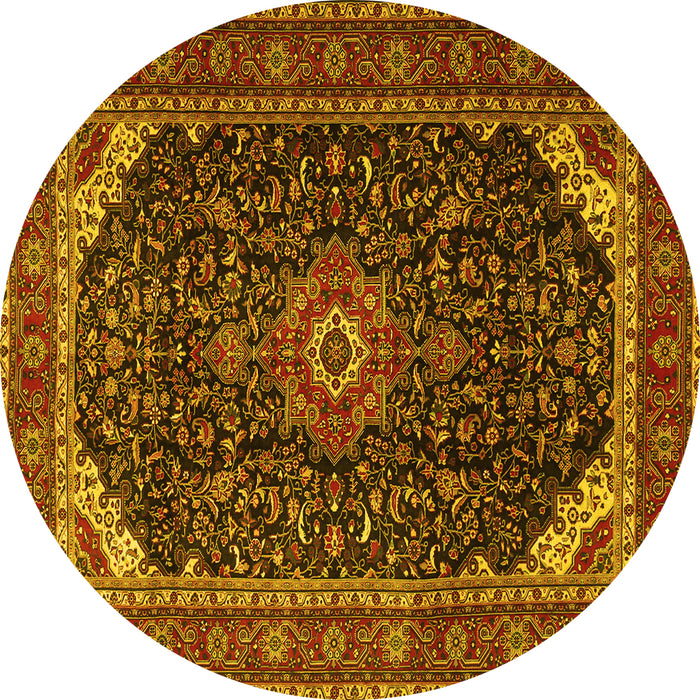 Round Medallion Yellow Traditional Rug, tr1784yw