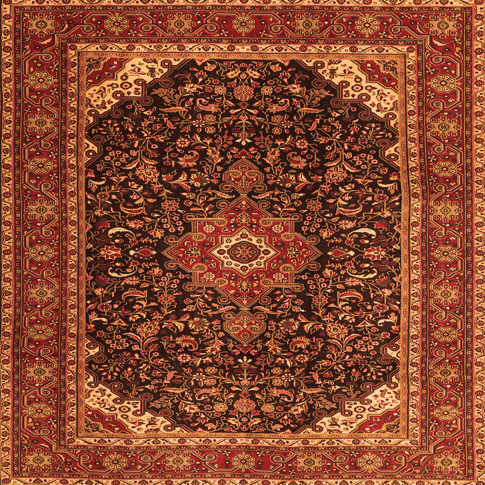 Round Machine Washable Medallion Orange Traditional Area Rugs, wshtr1784org