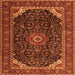 Round Machine Washable Medallion Orange Traditional Area Rugs, wshtr1784org