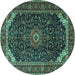 Round Machine Washable Medallion Turquoise Traditional Area Rugs, wshtr1784turq