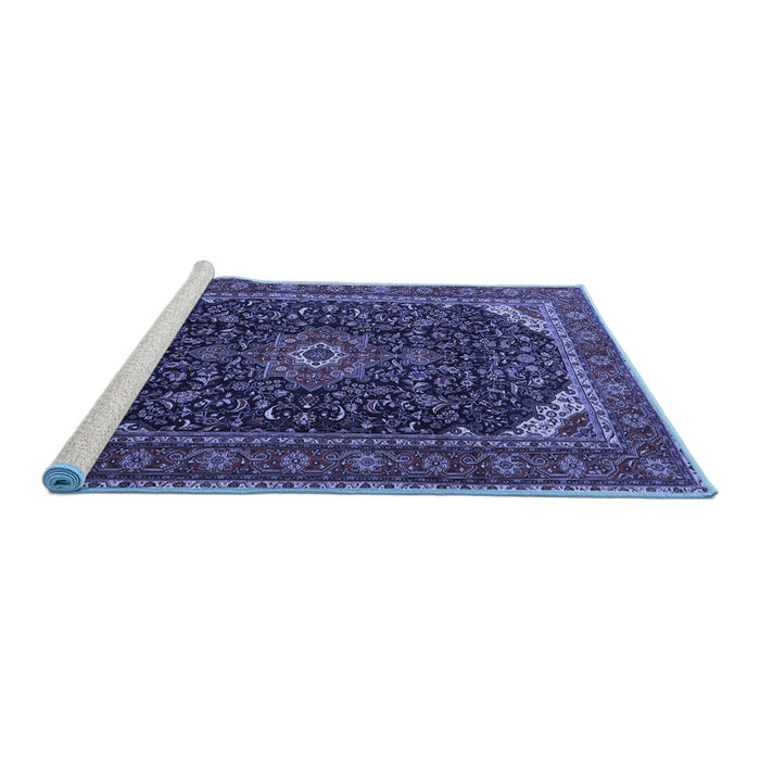 Sideview of Machine Washable Medallion Blue Traditional Rug, wshtr1784blu