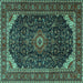 Square Medallion Turquoise Traditional Rug, tr1784turq