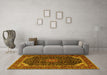 Machine Washable Medallion Yellow Traditional Rug in a Living Room, wshtr1784yw