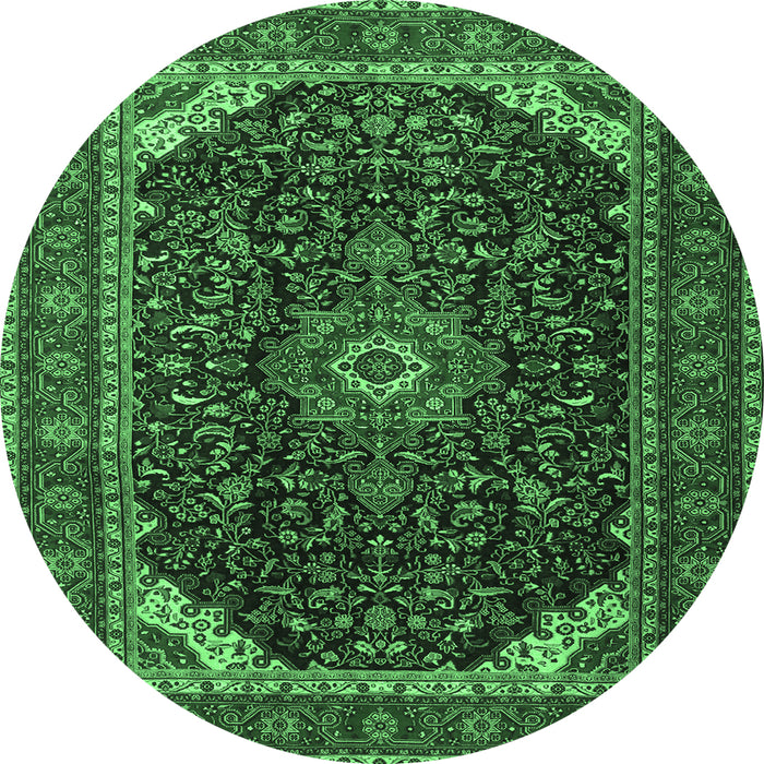 Round Machine Washable Medallion Emerald Green Traditional Area Rugs, wshtr1784emgrn