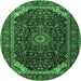 Round Machine Washable Medallion Emerald Green Traditional Area Rugs, wshtr1784emgrn