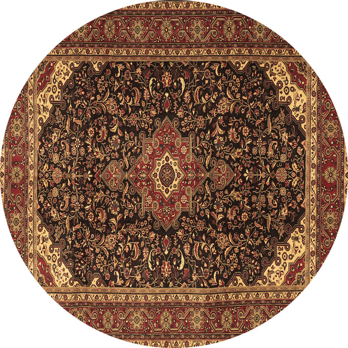 Round Medallion Brown Traditional Rug, tr1784brn