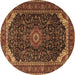 Round Medallion Brown Traditional Rug, tr1784brn