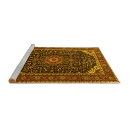 Sideview of Machine Washable Medallion Yellow Traditional Rug, wshtr1784yw