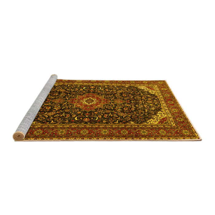 Sideview of Machine Washable Medallion Yellow Traditional Rug, wshtr1784yw