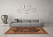 Machine Washable Medallion Brown Traditional Rug in a Living Room,, wshtr1784brn