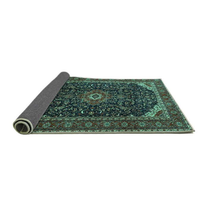 Sideview of Medallion Turquoise Traditional Rug, tr1784turq
