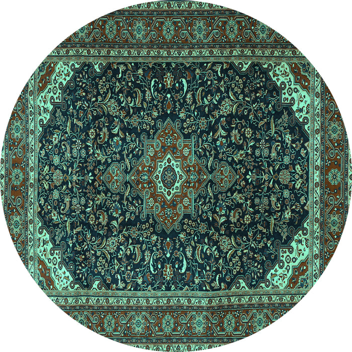 Round Medallion Turquoise Traditional Rug, tr1784turq