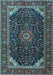 Machine Washable Medallion Light Blue Traditional Rug, wshtr1784lblu