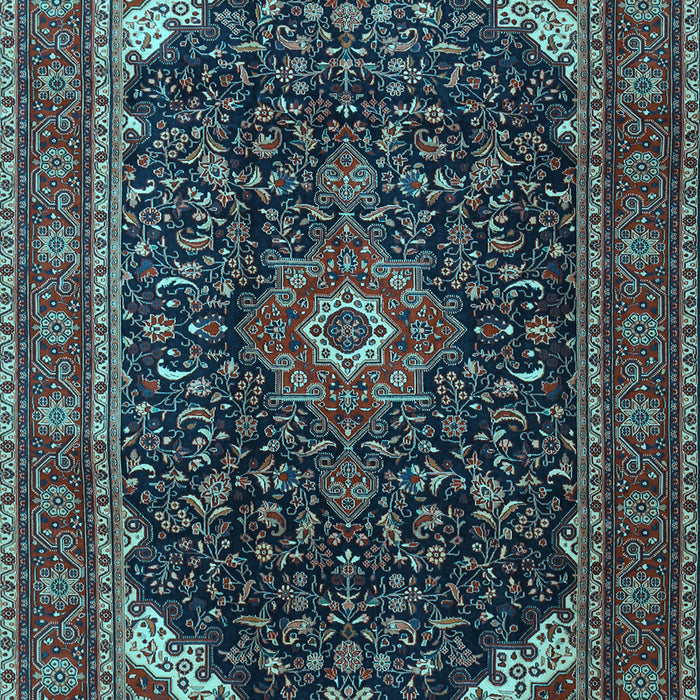 Machine Washable Medallion Light Blue Traditional Rug, wshtr1784lblu