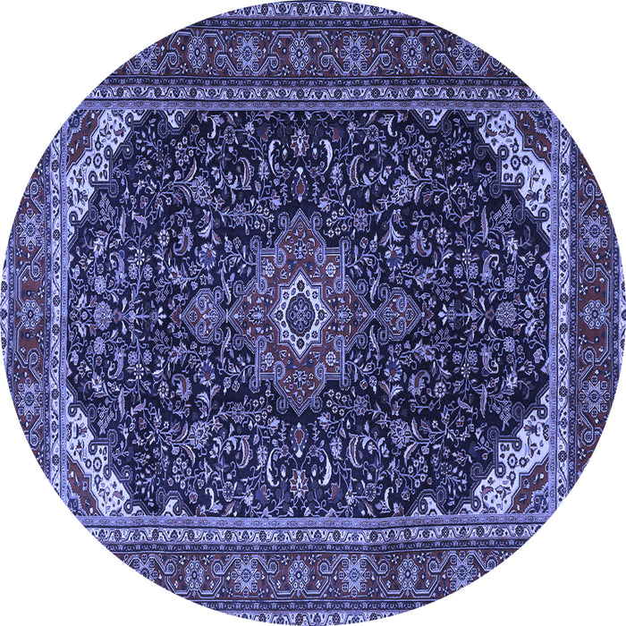 Round Machine Washable Medallion Blue Traditional Rug, wshtr1784blu