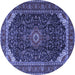 Round Machine Washable Medallion Blue Traditional Rug, wshtr1784blu
