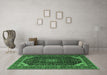 Machine Washable Medallion Emerald Green Traditional Area Rugs in a Living Room,, wshtr1784emgrn