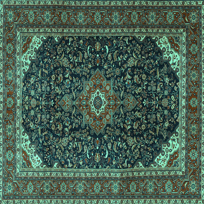 Square Machine Washable Medallion Turquoise Traditional Area Rugs, wshtr1784turq