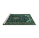 Sideview of Machine Washable Medallion Turquoise Traditional Area Rugs, wshtr1784turq