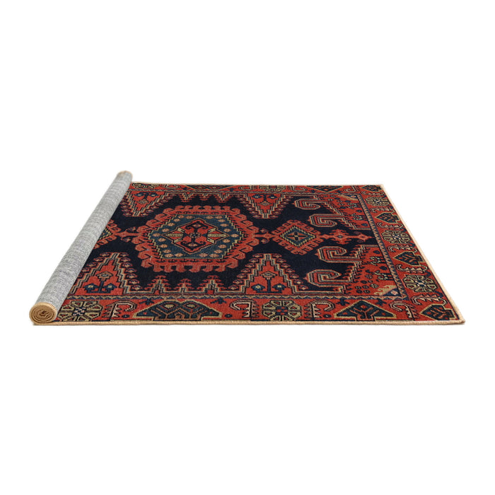 Sideview of Machine Washable Traditional Chestnut Brown Rug, wshtr1785
