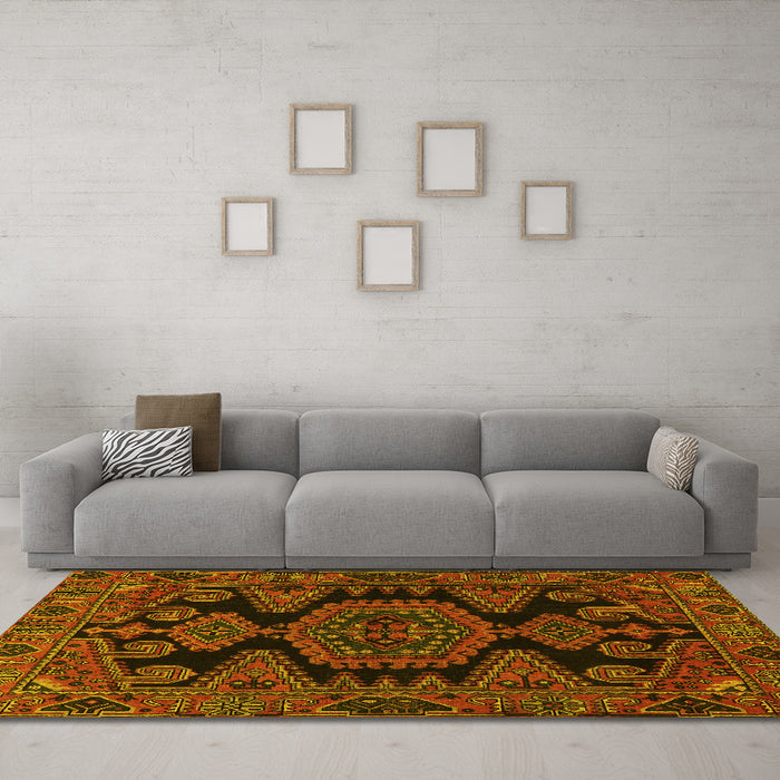 Machine Washable Persian Yellow Traditional Rug in a Living Room, wshtr1785yw