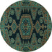 Round Machine Washable Persian Turquoise Traditional Area Rugs, wshtr1785turq