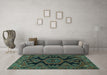 Machine Washable Persian Turquoise Traditional Area Rugs in a Living Room,, wshtr1785turq